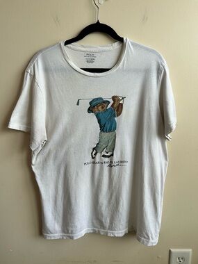 Vintage 90s Polo Ralph Lauren Golf Bear White Tee Shirt Men’s Large Rare Size